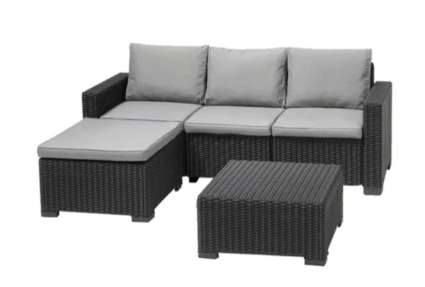 CALIFORNIA OUTDOOR 3 SEATER CHAISE LOUNGE SOFA SET - GREY